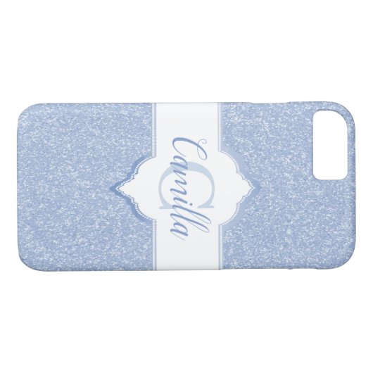 Sky Blue Glitter Monogram Case-Mate iPhone Case (Achterkant (Horizontaal))