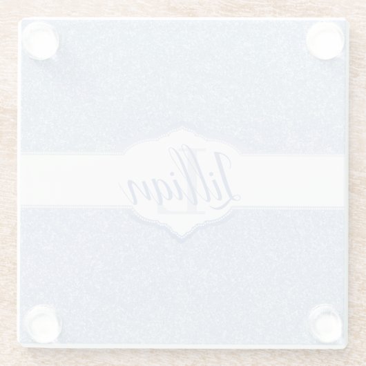 Sky Blue Glitter Monogram Glazen Onderzetter (Achterkant)