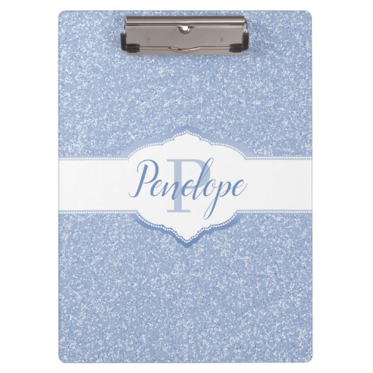 Sky Blue Glitter Monogram Klembord (Voorkant)