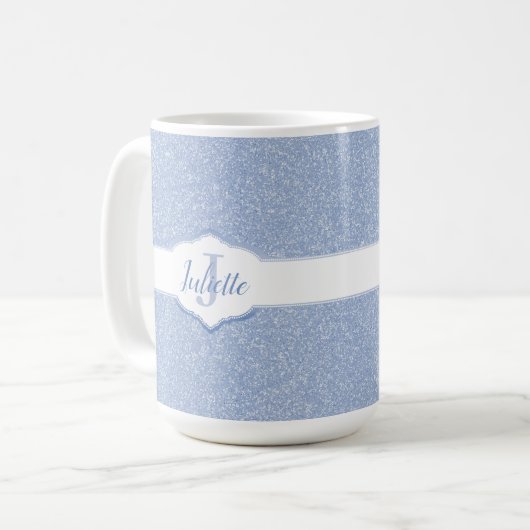Sky Blue Glitter Monogram Koffiemok (Voorkant links)