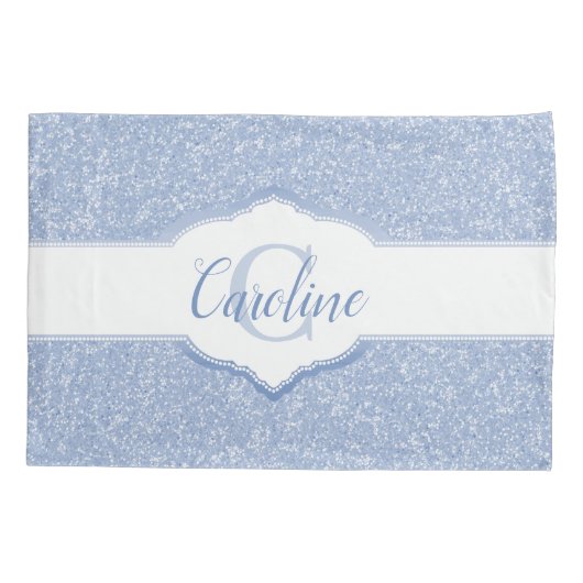 Sky Blue Glitter Monogram Kussensloop (Achterkant)