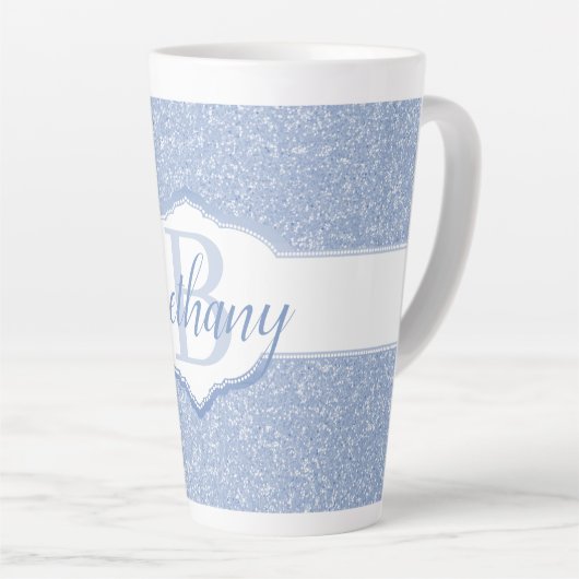 Sky Blue Glitter Monogram Latte Mok (Rechterhoek)