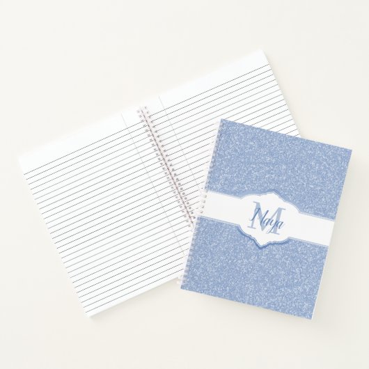 Sky Blue Glitter Monogram Notitieboek (Binnen)