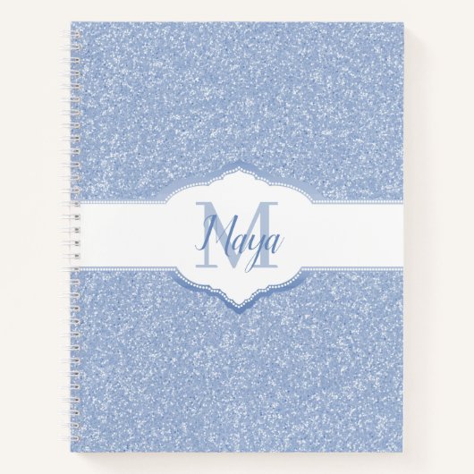 Sky Blue Glitter Monogram Notitieboek (Voorkant)