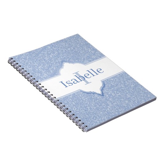 Sky Blue Glitter Monogram Notitieboek (Rechterzijde)