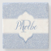 Sky Blue Glitter Monogram Onderzetter (Voorkant)