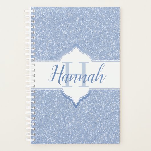 Sky Blue Glitter Monogram Planner (Voorkant)