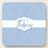 Sky Blue Glitter Monogram Plastic Onderzetter (Voorkant)