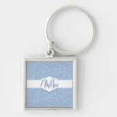 Sky Blue Glitter Monogram Sleutelhanger (Voorkant)