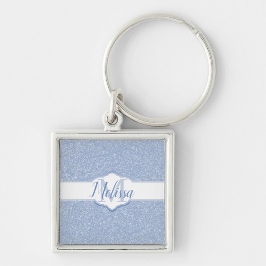 Sky Blue Glitter Monogram Sleutelhanger (Voorkant)