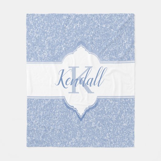 Sky Blue Glitter Monogram Throw Blanket Fleece Deken (Voorkant)