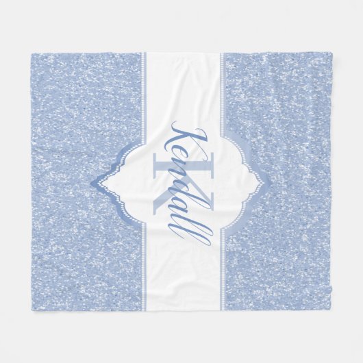 Sky Blue Glitter Monogram Throw Blanket Fleece Deken (Voorkant (Horizontaal))