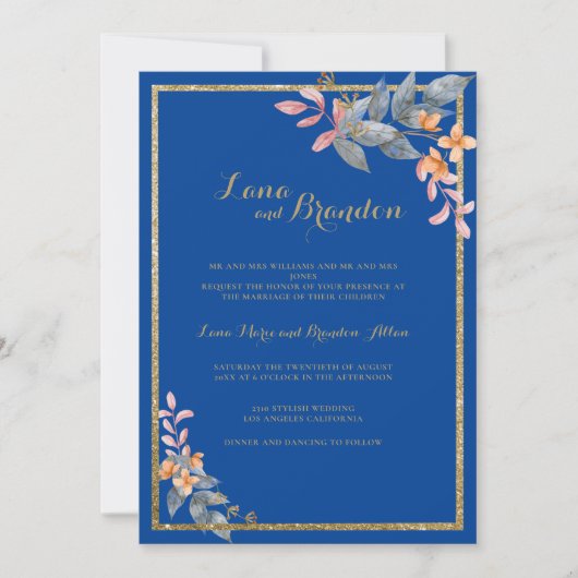 Sky blue glitter roze oranje bruinbruistocht kaart (Voorkant)