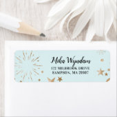 Sky Blue Glitter Stars en Fireworks Address Etiket (Insitu)