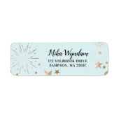 Sky Blue Glitter Stars en Fireworks Address Etiket (Voorkant)