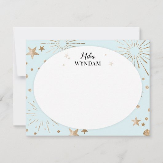 Sky Blue Glitter Stars en Fireworks Note Card Notitiekaartje (Voorkant)