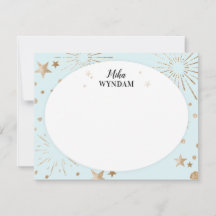Sky Blue Glitter Stars en Fireworks Note Card