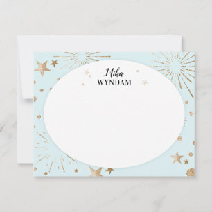 Sky Blue Glitter Stars en Fireworks Note Card Notitiekaartje