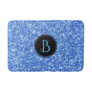 Sky-Blue Glitter-textuur met monogram Badmat