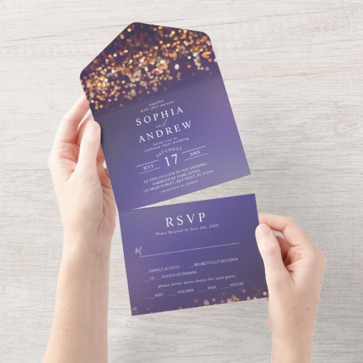 Sky Blue & Gold All in One Wedding Invitation Uitnodiging (Afscheurbaar)