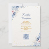 Sky Blue Gold Bloemen Verlaat Moslim Trouwen QR-co Kaart (Achterkant)