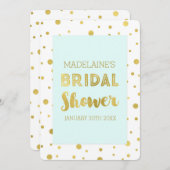 Sky Blue Gold Confetti Bridal Shower Uitnodigingen (Voorkant / Achterkant)