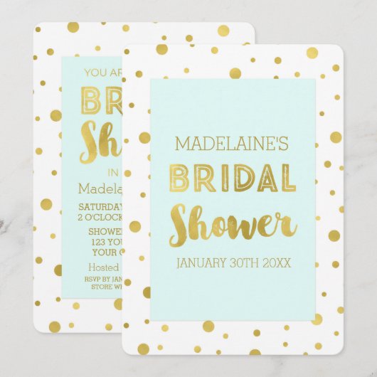 Sky Blue Gold Confetti Bridal Shower Uitnodigingen (Voorkant / Achterkant)