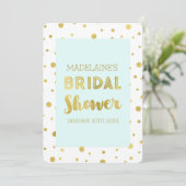 Sky Blue Gold Confetti Bridal Shower Uitnodigingen (Staand voorkant)