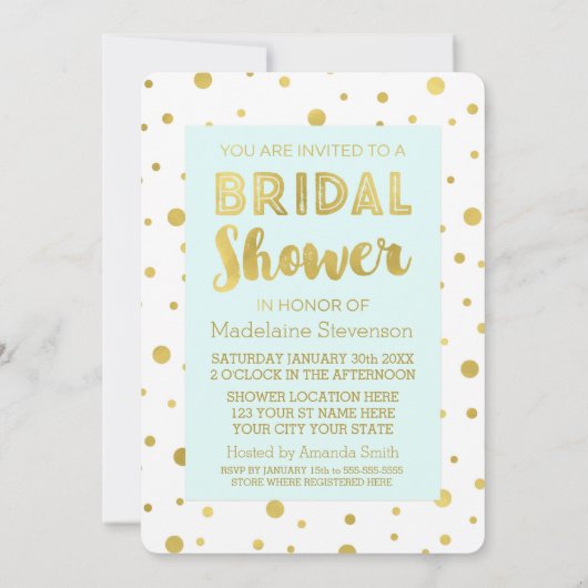 Sky Blue Gold Confetti Bridal Shower Uitnodigingen (Achterkant)
