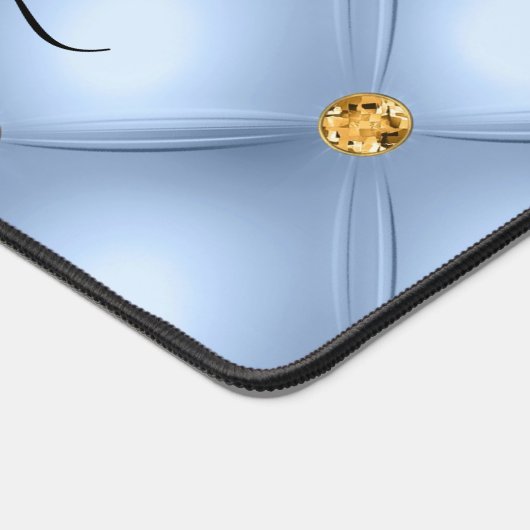 Sky Blue Gold Diamond Tufted Custom Naam Bureaumat (Hoek)