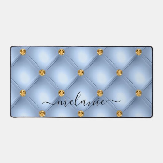 Sky Blue Gold Diamond Tufted Custom Naam Bureaumat (Voorkant)