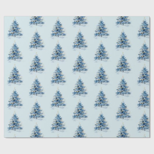Sky Blue Gold kerstbomen Cadeaupapier (Vlak)
