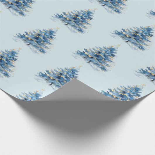 Sky Blue Gold kerstbomen Cadeaupapier (Hoek)