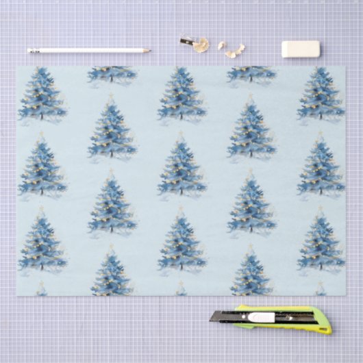 Sky Blue Gold kerstbomen Tissuepapier (Craft)