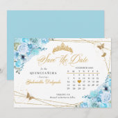 Sky Blue & Gold Quinceañera De datum opslaan Kaart (Voorkant / Achterkant)