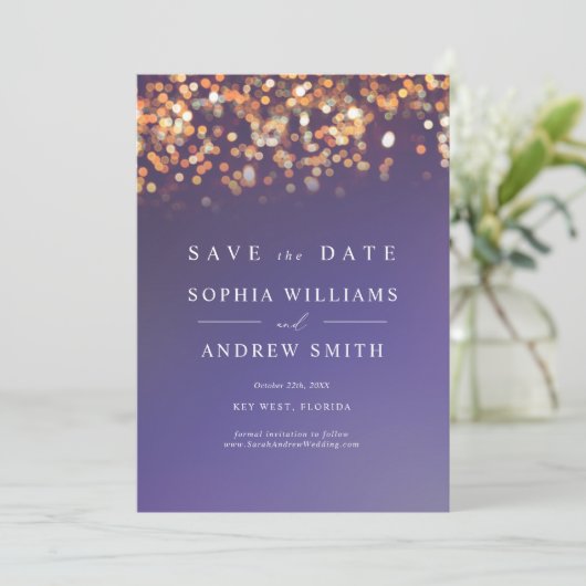 Sky Blue & Gold Save the Date Invitation Kaart (Staand voorkant)