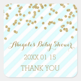 Sky Blue Gold Stripes Baby shower Favor Sticker