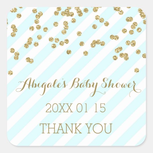 Sky Blue Gold Stripes Baby shower Favor Sticker (Voorkant)