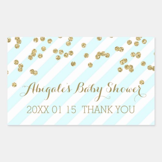 Sky Blue Gold Stripes Baby shower Favor Sticker (Voorkant)