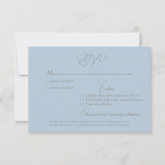 Sky Blue Gold Text Wedding RSVP Card (Voorkant)