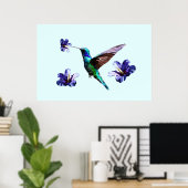 Sky Blue Gorgeous Hummingbird/Hibiscus Poster (Thuiskantoor)