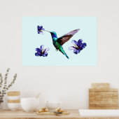 Sky Blue Gorgeous Hummingbird/Hibiscus Poster (Keuken)