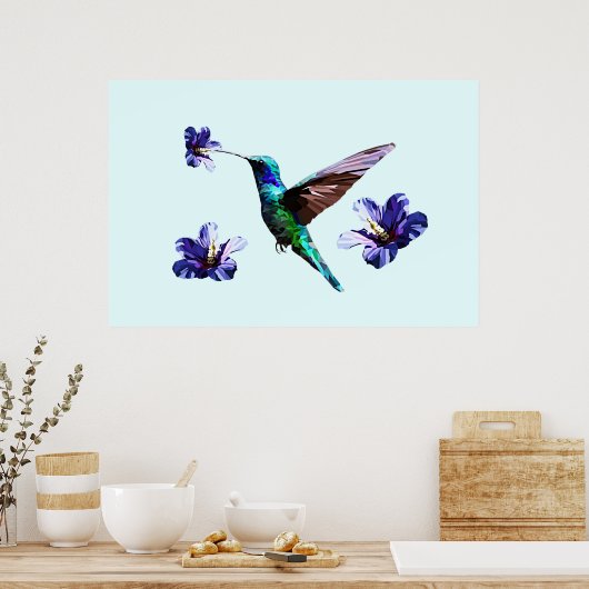 Sky Blue Gorgeous Hummingbird/Hibiscus Poster (Keuken)