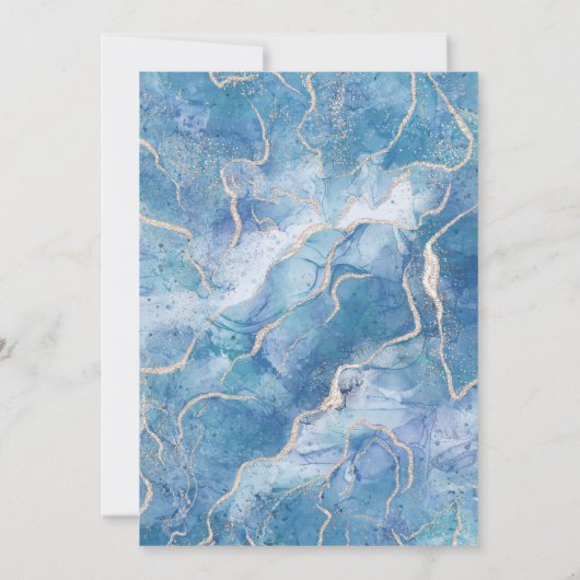 Sky Blue Gouden Agaat Moderne bruiloft Kaart (Achterkant)