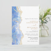 Sky Blue Gouden Agaat Moderne bruiloft Kaart (Staand voorkant)