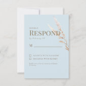 Sky Blue Gouden Tekst Boho Bruiloft RSVP (Voorkant)
