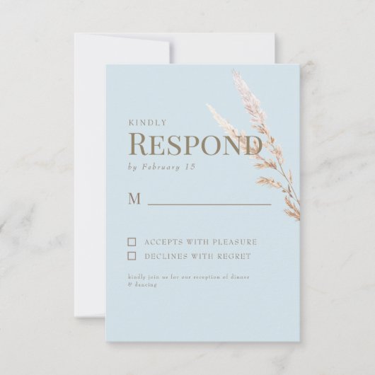 Sky Blue Gouden Tekst Boho Bruiloft RSVP (Voorkant)