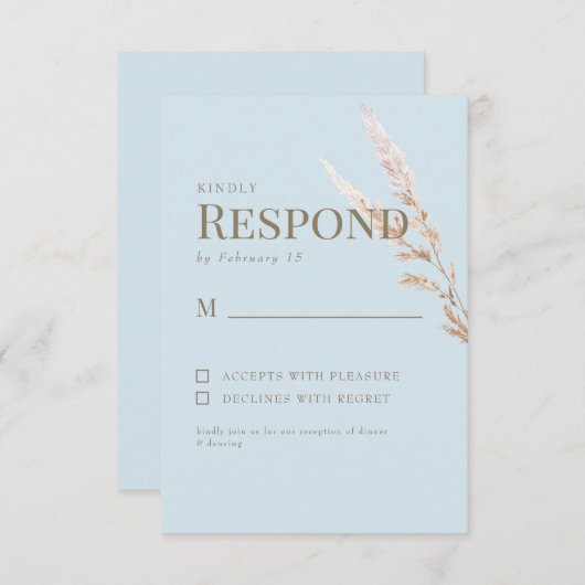 Sky Blue Gouden Tekst Boho Bruiloft RSVP (Voorkant / Achterkant)