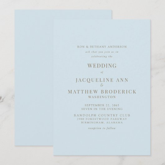 Sky Blue Gouden Tekst Bruiloft Uitnodiging (Voorkant / Achterkant)