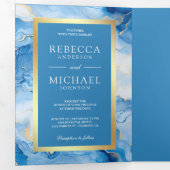 Sky Blue Gouden Vloeibare Inkt QR Code Bruiloft Drieluik Uitnodiging (Binnenzijde eerst)